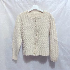 Cream Cardigan Cable Knit Sweater Size M